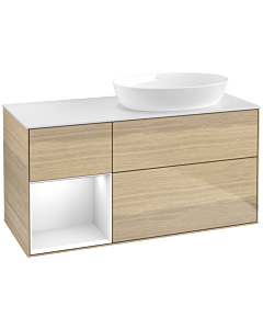Villeroy und Boch Finion Waschtischunterschrank FA41GFPC 120cm, Abdeckplatte white matt, Regale Glossy white lacquer, Oak Veneer