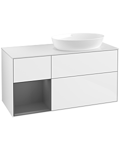 Villeroy und Boch Finion Waschtischunterschrank FA41GKGF 120cm, Abdeckplatte white matt, Regale Anthracite matt lacquer, Glossy white lacquer