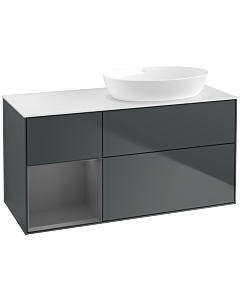 Villeroy und Boch Finion Villeroy und Boch FA41GKHG 120cm, plaque de recouvrement blanc mat, étagères laqué mat anthracite, Midnight Blue Matt Lacquer