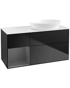 Villeroy und Boch Finion Waschtischunterschrank FA41GKPD 120cm, Abdeckplatte white matt, Regale Anthracite matt lacquer, Black matt lacquer