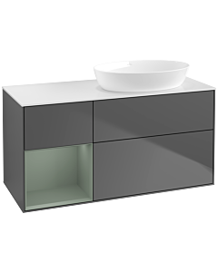 Villeroy und Boch Finion Villeroy und Boch FA41GMGK 120cm, plateau blanc mat, étagères laquées mat, anthracite mat