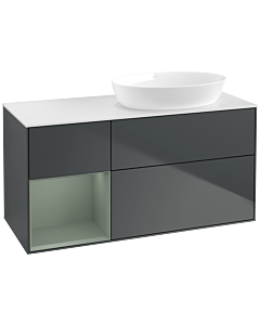 Villeroy und Boch Finion Villeroy und Boch FA41GMHG 120cm, plaque de recouvrement blanc mat, étagères laqué olive mat, Midnight Blue Matt Lacquer