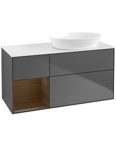 Villeroy und Boch Finion FA41GNGK 120cm, plaque de recouvrement blanc mat, étagères Walnut Veneer , anthracite mat