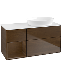 Villeroy und Boch Finion Waschtischunterschrank FA41GNGN 120cm, Abdeckplatte white matt, Regale Walnut Veneer, Walnut veneer