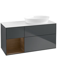 Villeroy und Boch Finion Villeroy und Boch FA41GNHG 120cm, plaque de recouvrement blanc mat, étagères Walnut Veneer , Midnight Blue Matt Lacquer
