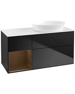 Villeroy und Boch Finion Waschtischunterschrank FA41GNPD 120cm, Abdeckplatte white matt, Regale Walnut Veneer, Black matt lacquer