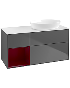 Villeroy und Boch Finion Villeroy und Boch FA41HBGK 120cm, plaque de recouvrement blanc mat, étagères Peony laqué mat, anthracite mat