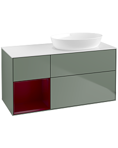 Villeroy und Boch Finion Waschtischunterschrank FA41HBGM 120cm, Abdeckplatte white matt, Regale Peony matt lacquer, Olive Matt Lacquer