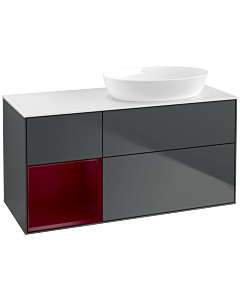 Villeroy und Boch Finion Villeroy und Boch FA41HBHG 120cm, plaque de recouvrement blanc mat, étagères Peony laqué mat, Midnight Blue Matt Lacquer
