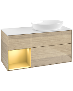 Villeroy und Boch Finion Villeroy und Boch FA41HFPC 120cm, plaque de recouvrement blanc mat, étagères laqué or mat, Oak Veneer