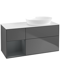 Villeroy und Boch Finion Villeroy und Boch FA41HGGK 120cm, plaque de recouvrement blanc mat, étagères laqué mat Midnight, anthracite mat