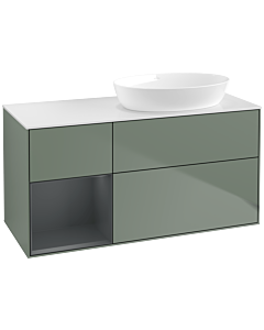 Villeroy und Boch Finion Waschtischunterschrank FA41HGGM 120cm, Abdeckplatte white matt, Regale Midnight matt lacquer, Olive Matt Lacquer