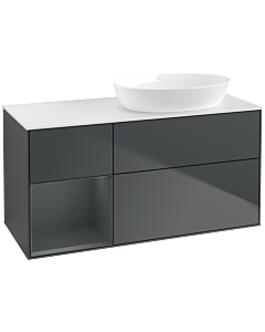 Villeroy und Boch Finion Villeroy und Boch FA41HGHG 120cm, plaque de recouvrement blanc mat, étagères Midnight laqué mat, Midnight Blue Matt Lacquer