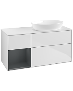 Villeroy und Boch Finion Villeroy und Boch FA41HGMT 120cm, plaque de recouvrement blanc mat, étagères laqué mat Midnight, laqué blanc mat