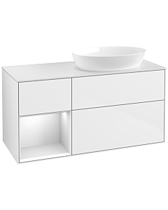 Villeroy und Boch Finion Waschtischunterschrank FA41MTGF 120cm, Abdeckplatte white matt, Regale White matt lacquer, Glossy white lacquer