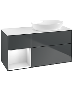 Villeroy und Boch Finion Villeroy und Boch FA41MTHG 120cm, plaque de recouvrement blanc mat, étagères laqué blanc mat, Midnight Blue Matt Lacquer