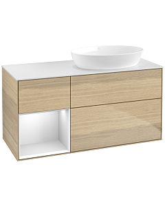 Villeroy und Boch Finion Waschtischunterschrank FA41MTPC 120cm, Abdeckplatte white matt, Regale White matt lacquer, Oak Veneer