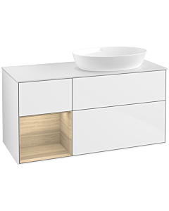 Villeroy und Boch Finion Waschtischunterschrank FA41PCGF 120cm, Abdeckplatte white matt, Regale Oak Veneer, Glossy white lacquer