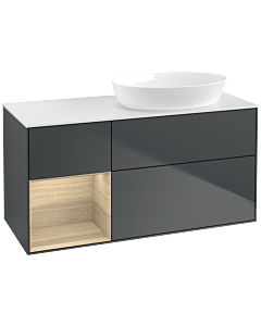 Villeroy und Boch Finion Waschtischunterschrank FA41PCHG 120cm, Abdeckplatte white matt, Regale Oak Veneer, Midnight Blue Matt Lacquer