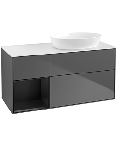 Villeroy und Boch Finion Villeroy und Boch FA41PDGK 120cm, plaque de recouvrement blanc mat, étagères laqué noir mat, anthracite mat