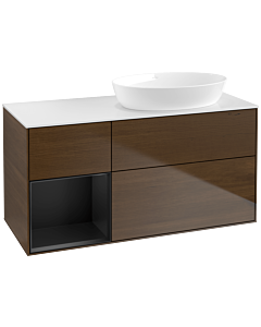 Villeroy und Boch Finion Waschtischunterschrank FA41PDGN 120cm, Abdeckplatte white matt, Regale Black matt lacquer, Walnut veneer
