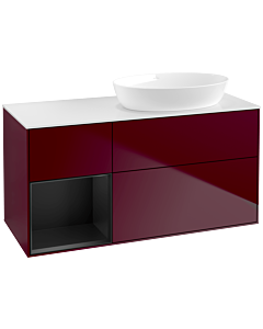 Villeroy und Boch Finion Waschtischunterschrank FA41PDHB 120cm, Abdeckplatte white matt, Regale Black matt lacquer, Peony Matt