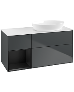 Villeroy und Boch Finion Villeroy und Boch FA41PDHG 120cm, plaque de recouvrement blanc mat, étagères laqué noir mat, Midnight Blue Matt Lacquer