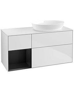 Villeroy und Boch Finion Waschtischunterschrank FA41PDMT 120cm, Abdeckplatte white matt, Regale Black matt lacquer, White matt lacquer