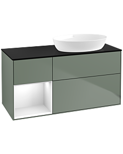 Villeroy und Boch Finion Villeroy und Boch Finion FA42GFGM 120cm, cover plate black matt, shelves Glossy white lacquer, Olive Matt Lacquer