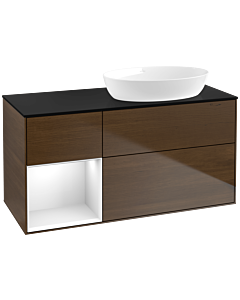 Villeroy und Boch Finion Villeroy und Boch Finion FA42GFGN 120cm, cover plate black matt, shelves Glossy white lacquer, walnut veneer