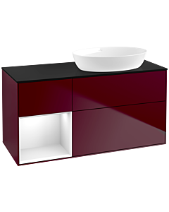 Villeroy und Boch Finion Waschtischunterschrank FA42GFHB 120cm, Abdeckplatte black matt, Regale Glossy white lacquer, Peony Matt