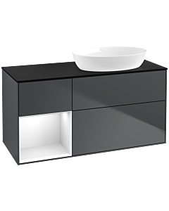 Villeroy und Boch Finion Waschtischunterschrank FA42GFHG 120cm, Abdeckplatte black matt, Regale Glossy white lacquer, Midnight Blue Matt Lacquer