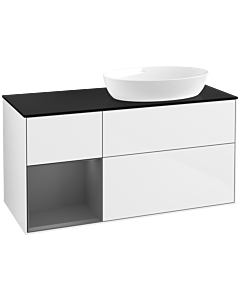 Villeroy und Boch Finion Waschtischunterschrank FA42GKGF 120cm, Abdeckplatte black matt, Regale Anthracite matt lacquer, Glossy white lacquer