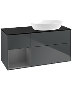 Villeroy und Boch Finion Villeroy und Boch FA42GKHG 120cm, plaque de recouvrement noir mat, étagères laqué anthracite mat, Midnight Blue Matt Lacquer