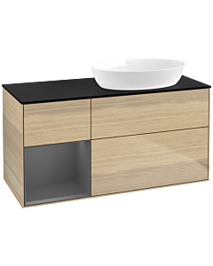 Villeroy und Boch Finion Villeroy und Boch FA42GKPC 120cm, plaque de recouvrement noir mat, étagères laqué anthracite mat, Oak Veneer