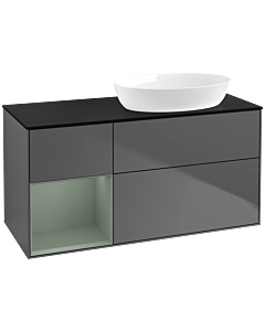 Villeroy und Boch Finion Villeroy und Boch FA42GMGK 120cm, plaque de recouvrement noir mat, étagères laqué olive mat, anthracite mat