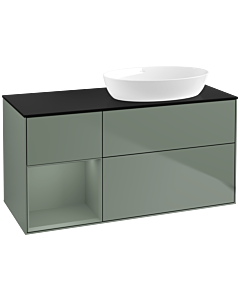 Villeroy und Boch Finion Villeroy und Boch FA42GMGM 120cm, plaque de recouvrement noir mat, étagères laqué olive mat, Olive Matt Lacquer