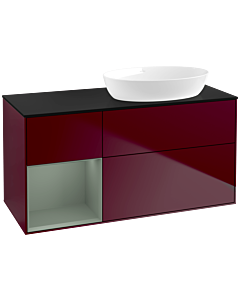 Villeroy und Boch Finion Waschtischunterschrank FA42GMHB 120cm, Abdeckplatte black matt, Regale Olive matt lacquer, Peony Matt