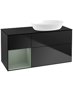Villeroy und Boch Finion Waschtischunterschrank FA42GMPD 120cm, Abdeckplatte black matt, Regale Olive matt lacquer, Black matt lacquer