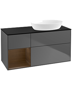 Villeroy und Boch Finion Waschtischunterschrank FA42GNGK 120cm, Abdeckplatte black matt, Regale Walnut Veneer, Anthracite matt