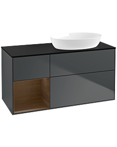 Villeroy und Boch Finion Waschtischunterschrank FA42GNHG 120cm, Abdeckplatte black matt, Regale Walnut Veneer, Midnight Blue Matt Lacquer