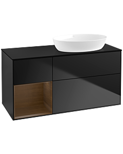 Villeroy und Boch Finion Waschtischunterschrank FA42GNPD 120cm, Abdeckplatte black matt, Regale Walnut Veneer, Black matt lacquer