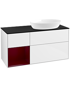 Villeroy und Boch Finion Villeroy und Boch Finion FA42HBGF 120cm, cover plate black matt, shelves Peony matt lacquer, glossy white lacquer
