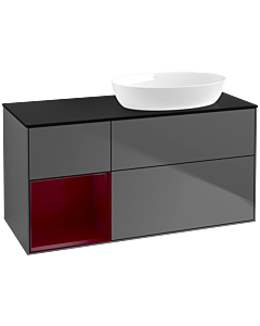 Villeroy und Boch Finion Waschtischunterschrank FA42HBGK 120cm, Abdeckplatte black matt, Regale Peony matt lacquer, Anthracite matt