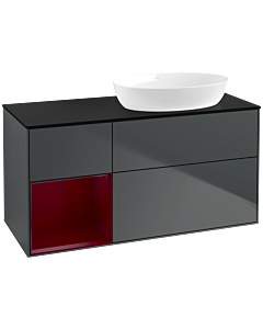 Villeroy und Boch Finion Waschtischunterschrank FA42HBHG 120cm, Abdeckplatte black matt, Regale Peony matt lacquer, Midnight Blue Matt Lacquer