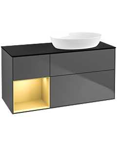 Villeroy und Boch Finion Waschtischunterschrank FA42HFGK 120cm, Abdeckplatte black matt, Regale Gold matt lacquer, Anthracite matt
