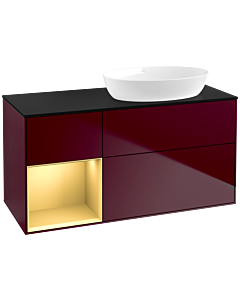 Villeroy und Boch Finion Villeroy und Boch FA42HFHB 120cm, plaque de recouvrement noir mat, étagères laqué or mat, Peony Matt