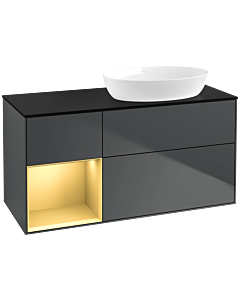 Villeroy und Boch Finion Waschtischunterschrank FA42HFHG 120cm, Abdeckplatte black matt, Regale Gold matt lacquer, Midnight Blue Matt Lacquer