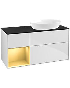 Villeroy und Boch Finion Waschtischunterschrank FA42HFMT 120cm, Abdeckplatte black matt, Regale Gold matt lacquer, White matt lacquer