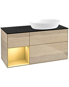 Villeroy und Boch Finion Villeroy und Boch Finion FA42HFPC 120cm, cover plate black matt, shelves gold matt lacquer, Oak Veneer
